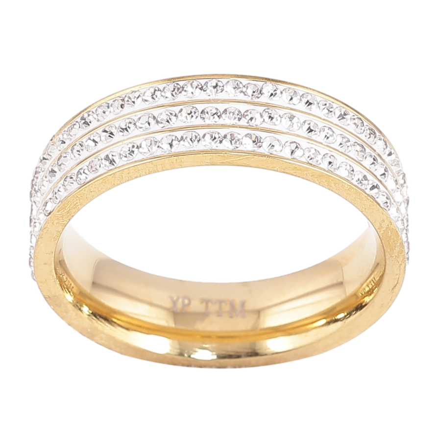 Кольцо Xuping TTM Stainless Steel Цвет 14К Тройная дорожка кристаллов, шир. 6мм фото №1