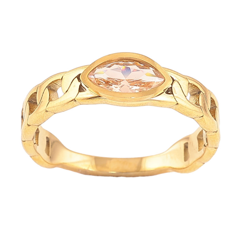 Кольцо Xuping TTM Stainless Steel Цвет 14К Узор цепочка с розовым кристаллом фото №3