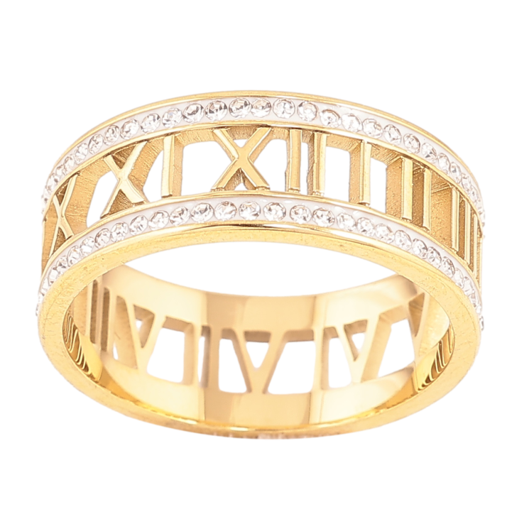 Каблучка Xuping TTM Stainless Steel Колір 14К «Римські цифри, шир. 8мм» фото №19