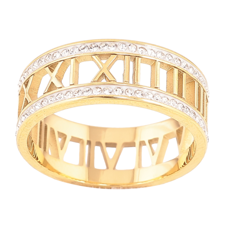 Кольцо Xuping TTM Stainless Steel Цвет 14К Римские цифры, шир. 8мм фото №1