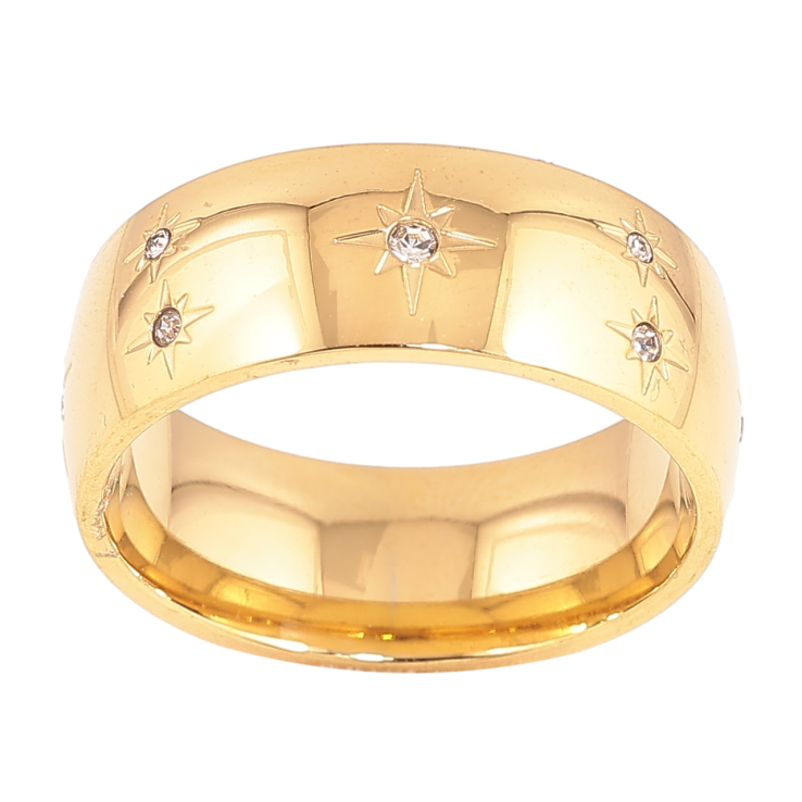 Каблучка Xuping TTM Stainless Steel Колір 14К «Зірки з кристалами, шир. 8мм» фото №2