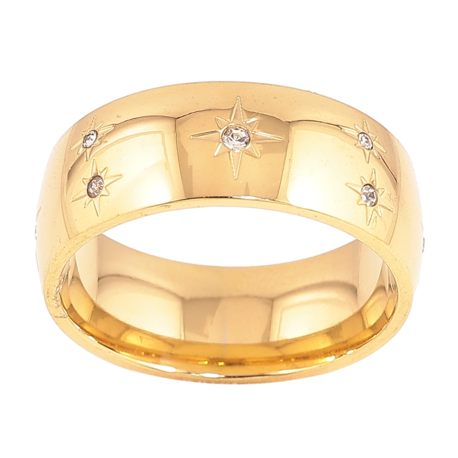 Кольцо Xuping TTM Stainless Steel Цвет 14К Звезды с кристаллами, шир. 8мм фото №1