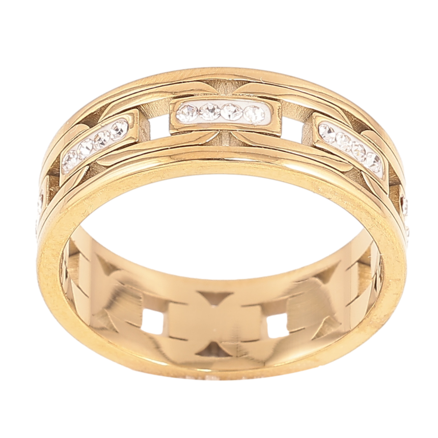 Каблучка Xuping TTM Stainless Steel Колір 14К «Візерунок з кристалами, шир. 7мм» фото №1