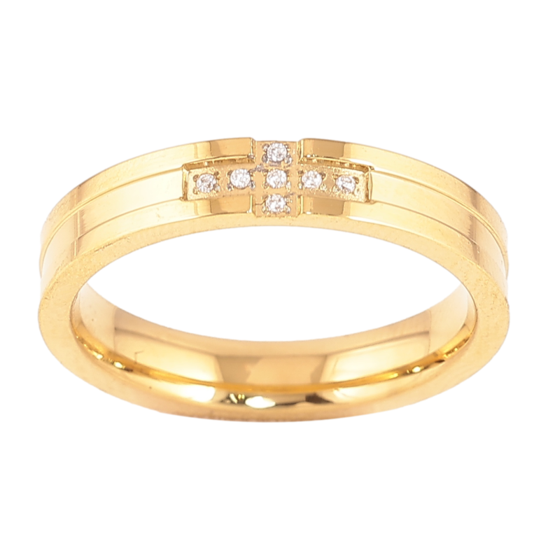 Кольцо Xuping TTM Stainless Steel Цвет 14К Узор с кристаллами, шир. 4мм фото №4