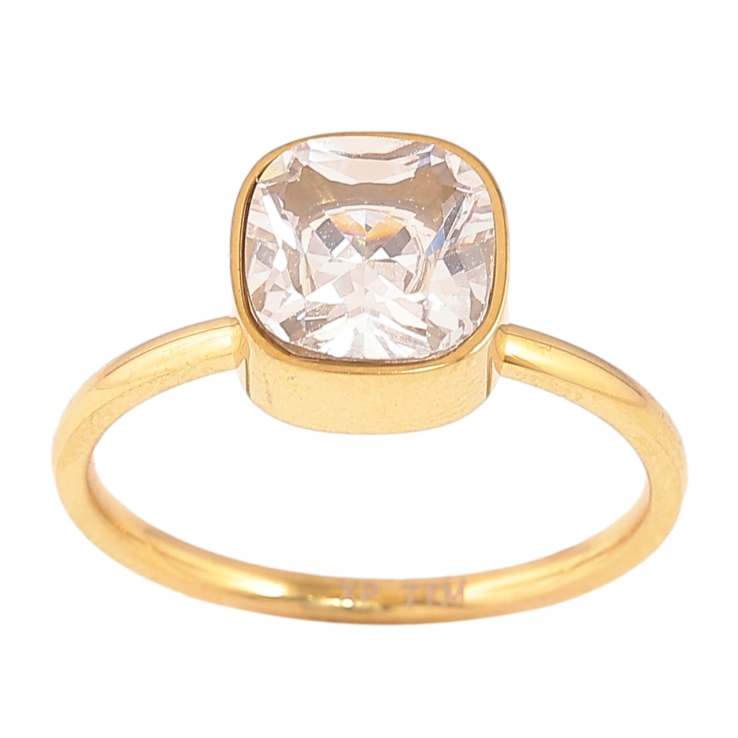 Каблучка Xuping TTM Stainless Steel Колір 14К «Кристал, 9х9мм» фото №7