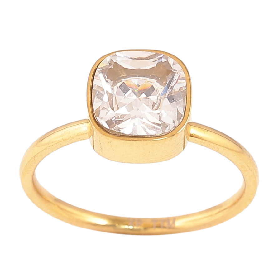 Каблучка Xuping TTM Stainless Steel Колір 14К «Кристал, 9х9мм» фото №1