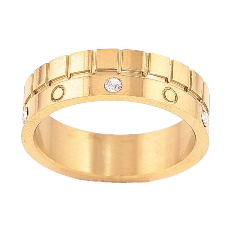 Каблучка Xuping TTM Stainless Steel Колір 14К «Візерунок з кристалами, шир. 6мм» фото №9