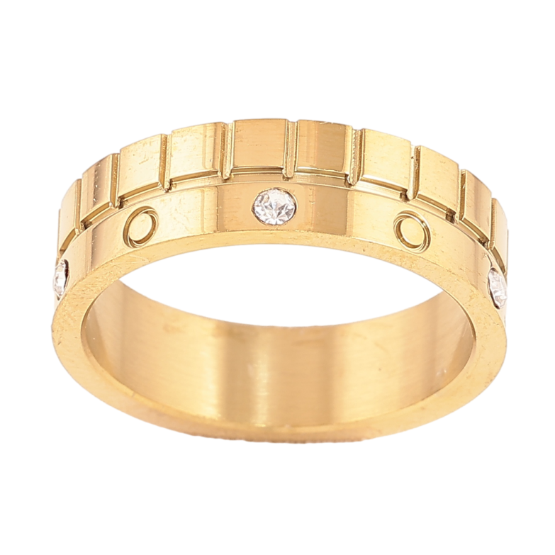 Каблучка Xuping TTM Stainless Steel Колір 14К «Візерунок з кристалами, шир. 6мм» фото №1