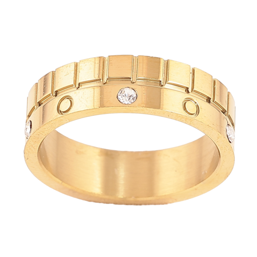 Каблучка Xuping TTM Stainless Steel Колір 14К «Візерунок з кристалами, шир. 6мм» фото №1