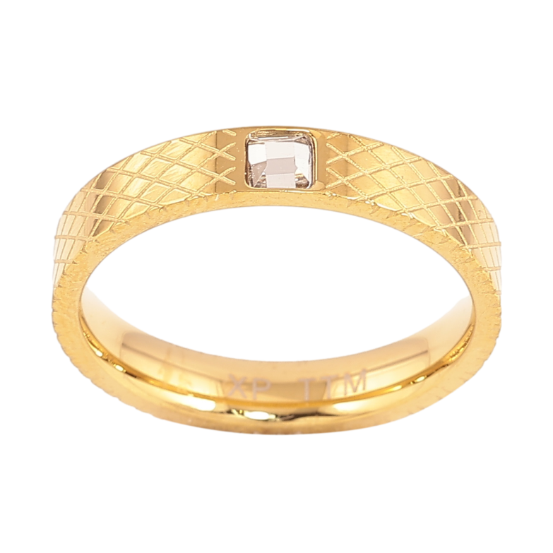 Каблучка Xuping TTM Stainless Steel Колір 14К «Візерунок з кристалом, шир. 4мм» фото №1