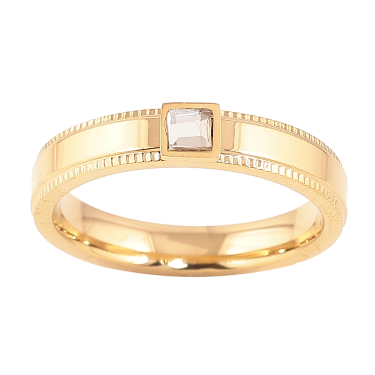 Каблучка Xuping TTM Stainless Steel Колір 14К «Візерунок з кристалом, шир. 4мм» фото №13