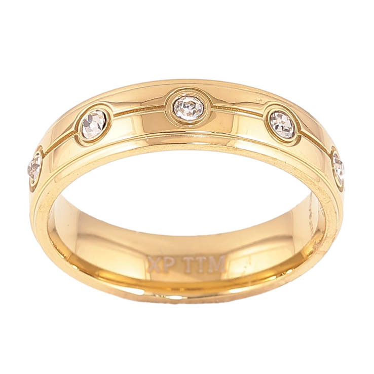 Каблучка Xuping TTM Stainless Steel Колір 14К Візерунок з кристалами, шир. 5.5мм фото №16