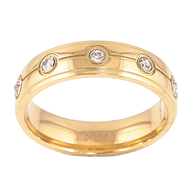 Каблучка Xuping TTM Stainless Steel Колір 14К Візерунок з кристалами, шир. 5.5мм фото №1