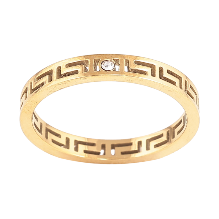 Каблучка Xuping TTM Stainless Steel Колір 14К Грецький візерунок, шир. 3мм фото №5