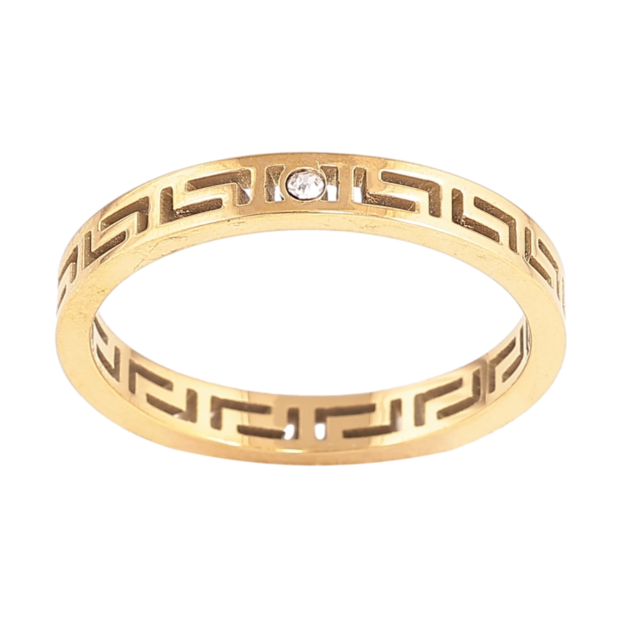 Каблучка Xuping TTM Stainless Steel Колір 14К Грецький візерунок, шир. 3мм фото №1