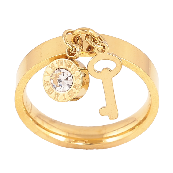Каблучка Xuping TTM Stainless Steel Колір 14К «Підвіски ключик із циферблатом» фото №13