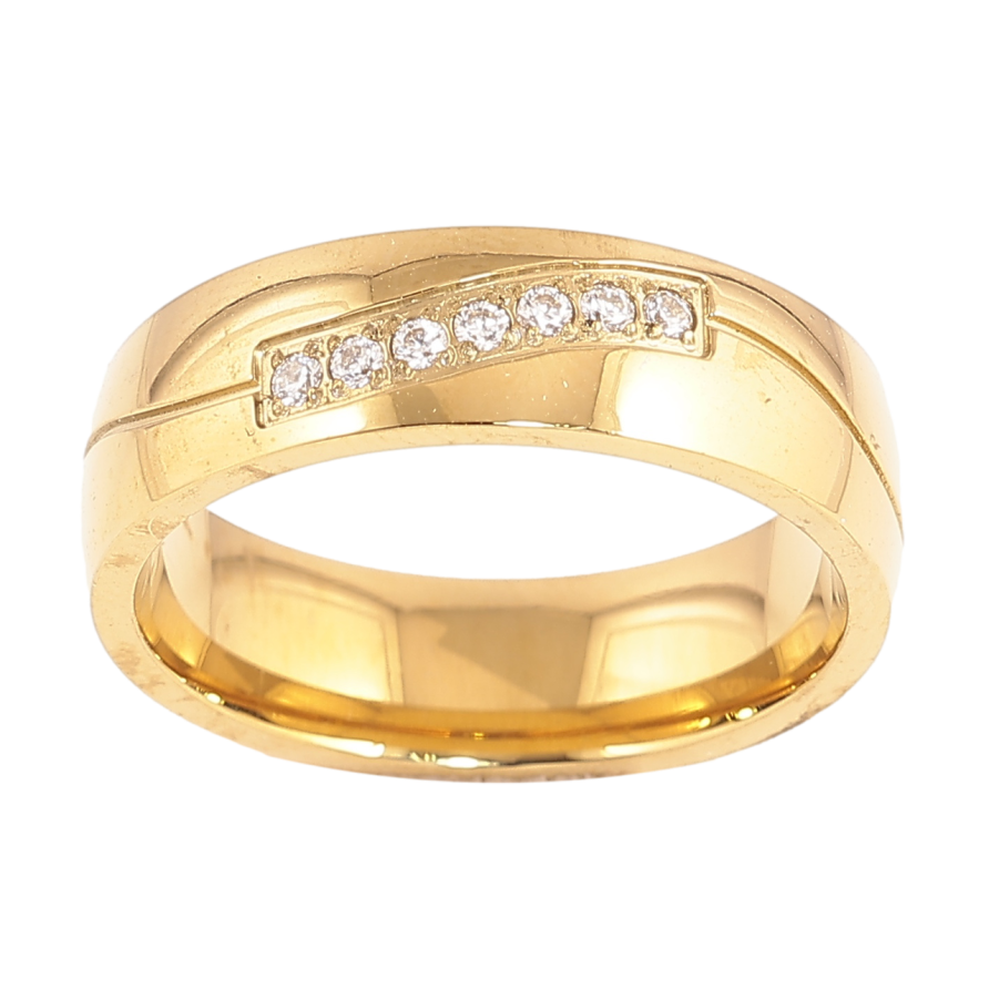 Кольцо Xuping TTM Stainless Steel Цвет 14К Узор с кристаллами, шир. 6мм фото №1