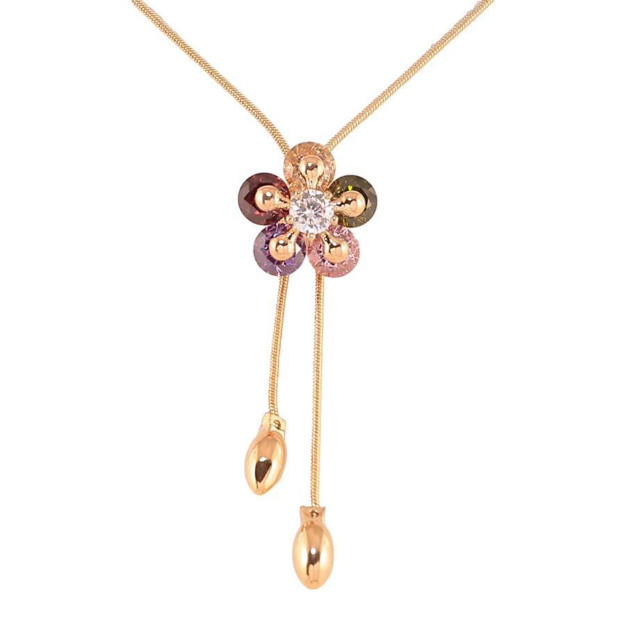 Бігунок на ланцюжку Xuping Позолота 18K «Квіточка з різнокольорових кристалів» довжина 51-54см х 1мм фото №1