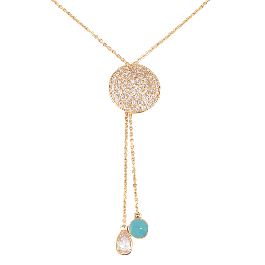 Кулон на цепочке Xuping Позолота 18K Круг с инкрустацией кристаллами и подвесками длинна 39см х 1,5мм фото №1