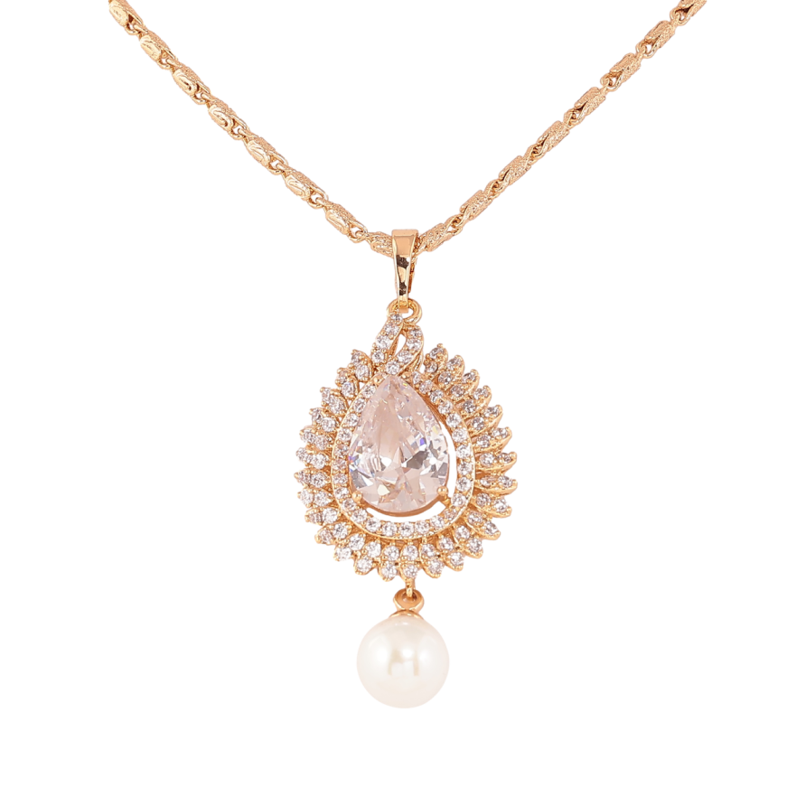 Кулон на цепочке Xuping Позолота 18K Капелька с инкрустацией кристаллами и жемчужиной длинна 50см х 2,5мм фото №1