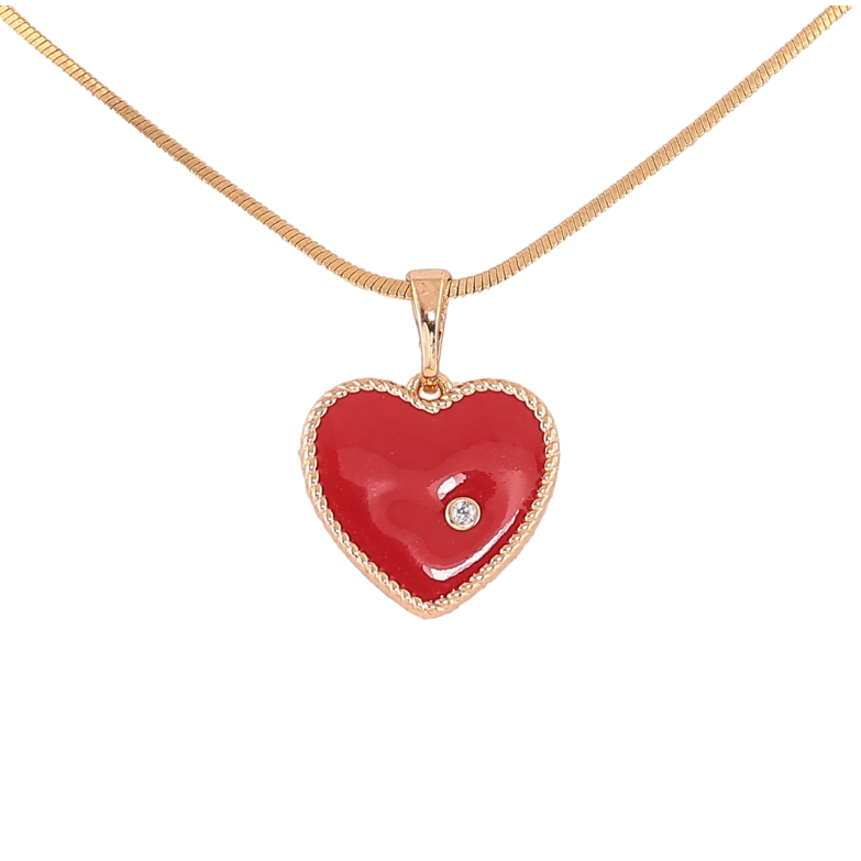 Кулон на ланцюжку Xuping Позолота 18K «Сердечко з червоною емаллю» довжина 50см х 1,5мм фото №1