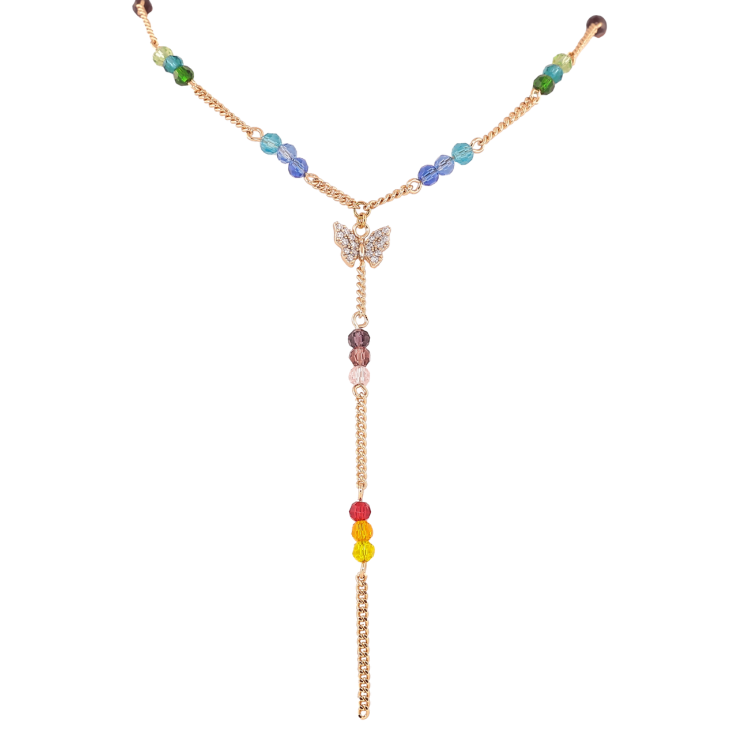 Кольє Xuping Позолота 18K «Ланцюжок з різнокольоровими намистинами і метеликом» довжина 44-49см х 2,5мм фото №11