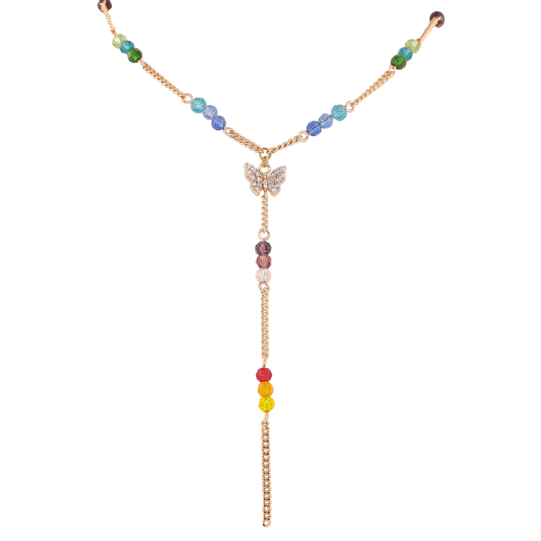 Кольє Xuping Позолота 18K «Ланцюжок з різнокольоровими намистинами і метеликом» довжина 44-49см х 2,5мм фото №1 Кольє Xuping Позолота 18K «Ланцюжок з різнокольоровими намистинами і метеликом» довжина 44-49см х 2,5мм фото №1