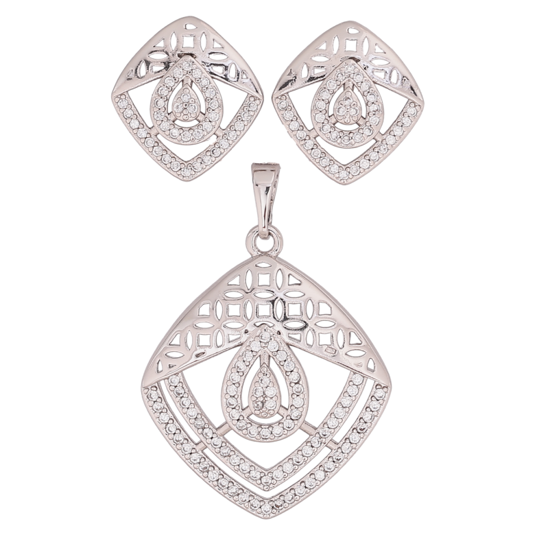 Набор Xuping Родий Серьги Кулон Резной узор с кристаллами фото №1