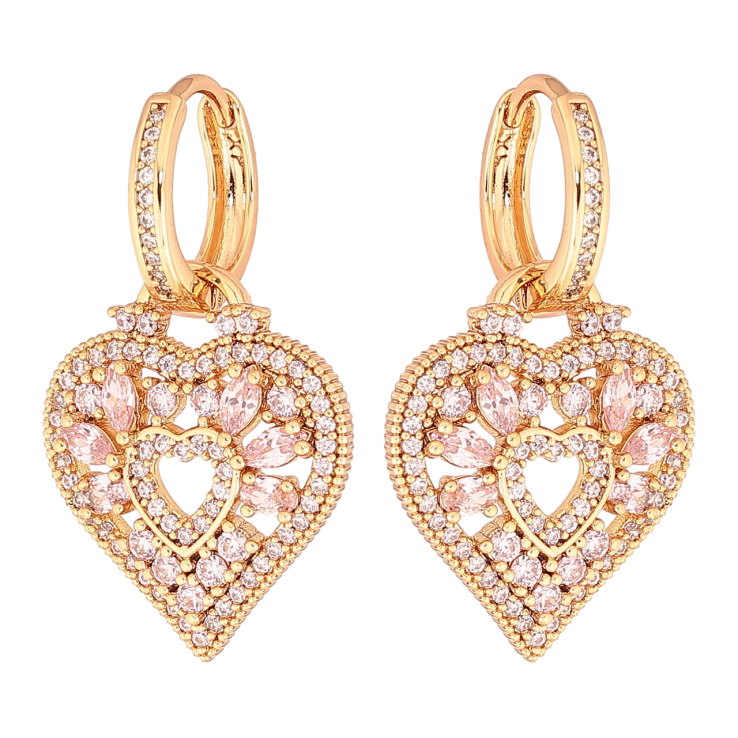 Сережки Xuping Позолота 18K підвіски на колечках «Сердечка з інкрустацією рожевими кристалами» 2 в 1 фото №15