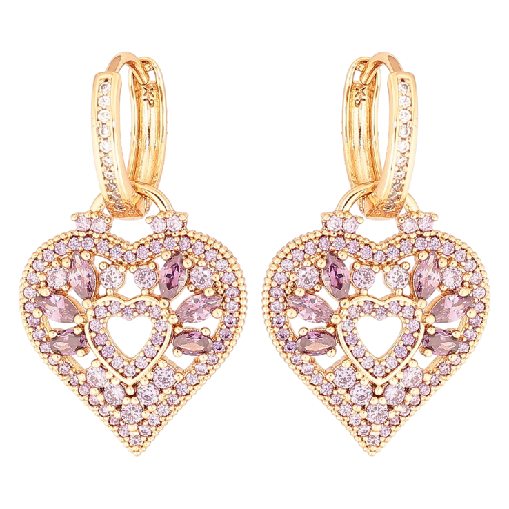 Сережки Xuping Позолота 18K підвіски на колечках «Сердечка з інкрустацією бузковими кристалами» 2 в 1 фото №16