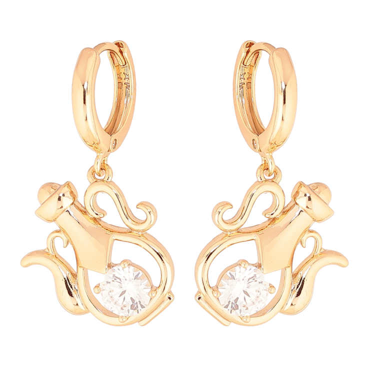 Сережки Xuping Позолота 18K підвіски на колечках «Глечики з кристалами» фото №8