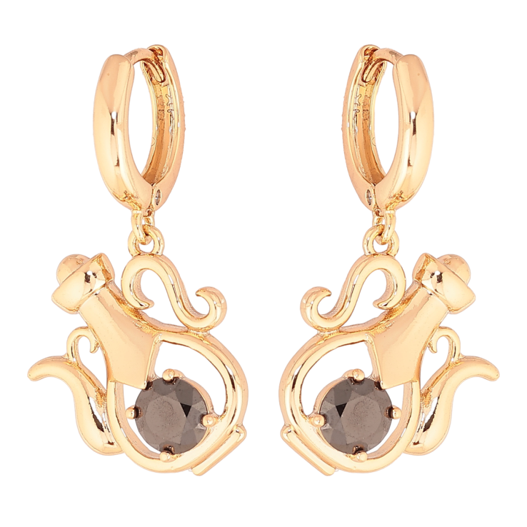 Сережки Xuping Позолота 18K підвіски на колечках «Глечики з чорними кристалами» фото №7