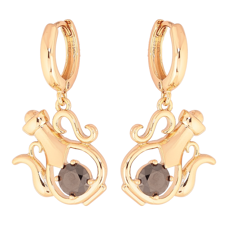 Серьги Xuping Позолота 18K подвески на колечках Кувшины с черными кристаллами фото №1