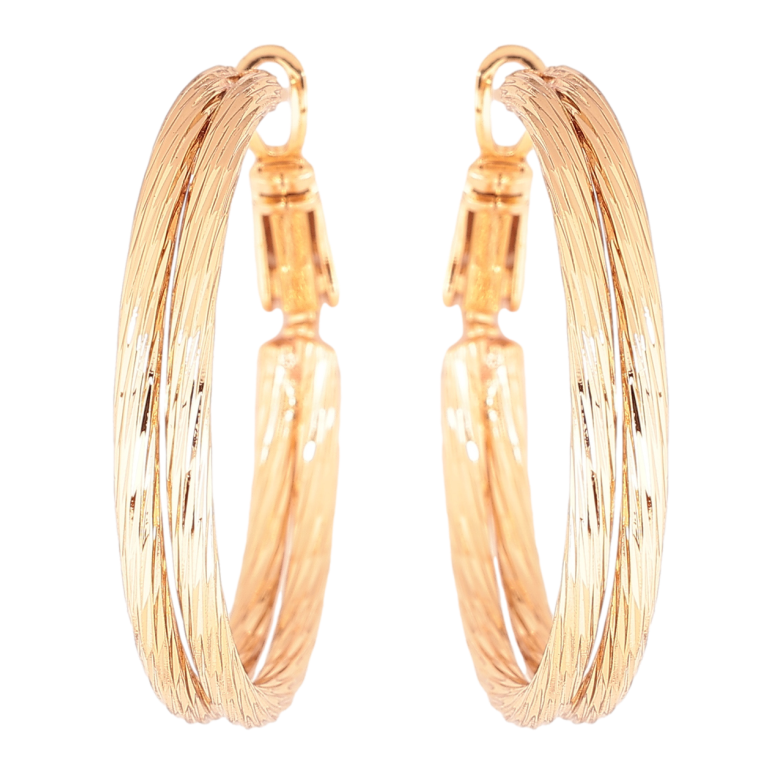 Серьги Xuping Позолота 18K кольца (конго) Двойные с узором ø 3см фото №9