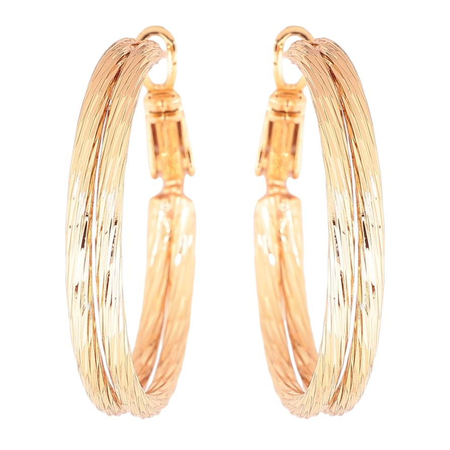 Серьги Xuping Позолота 18K кольца (конго) Двойные с узором ø 3см фото №1