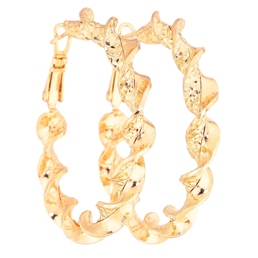 Сережки Xuping Позолота 18K кільця (конго) «Декоративний візерунок» ø 4см фото №1