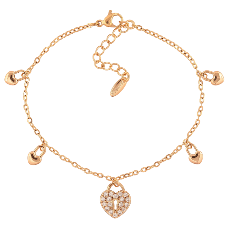 Браслет Xuping Позолота 18K «Ланцюжок з підвісками сердечками-замочками» розмір з додатковим ланцюжком 17-20,5 см х 2 мм фото №6