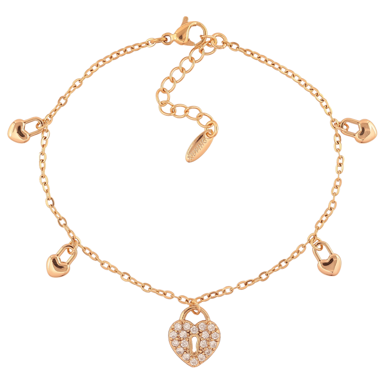 Браслет Xuping Позолота 18K «Ланцюжок з підвісками сердечками-замочками» розмір з додатковим ланцюжком 17-20,5 см х 2 мм фото №6