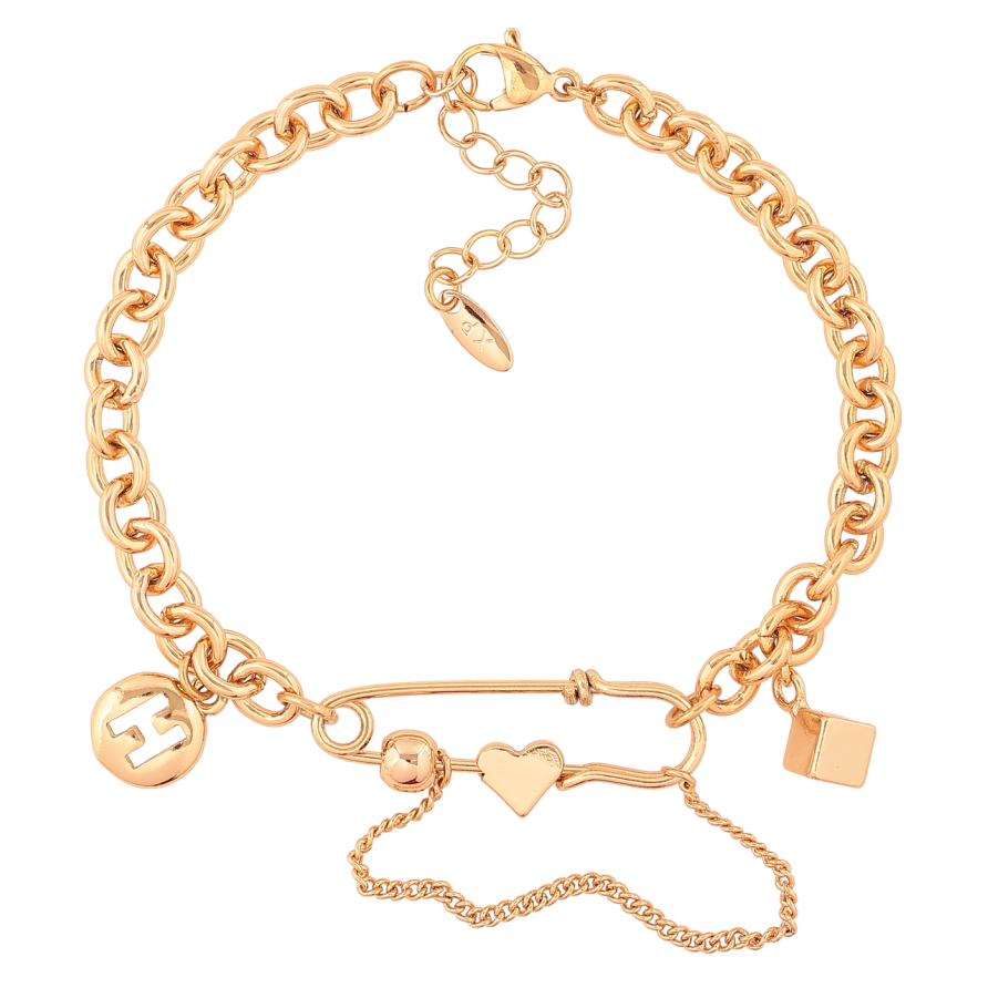 Браслет Xuping Позолота 18K Цепочка с булавкой и подвесками размер с доп. цепочкой 17,5-20,5см х 6мм фото №1