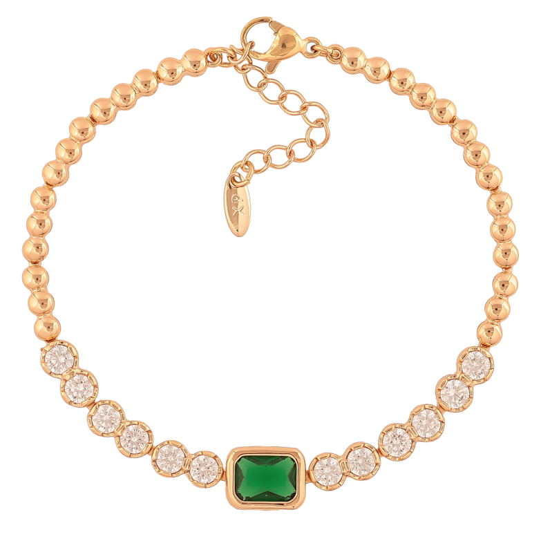 Браслет Xuping Позолота 18K Кристальная дорожка с зеленым кр-м размер с доп. цепочкой 17,5-20,5см х 3-8мм фото №1