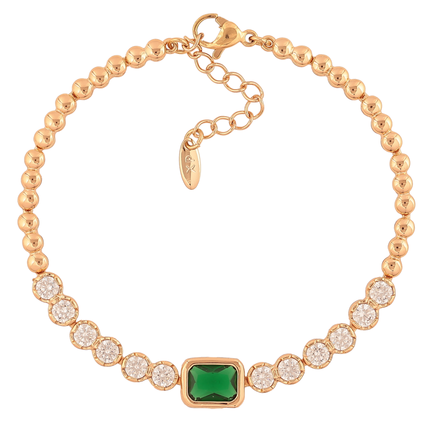 Браслет Xuping Позолота 18K «Кришталева доріжка з зеленим кр-м» розмір з додатковим ланцюжком 17,5-20,5см х 3-8мм фото №1