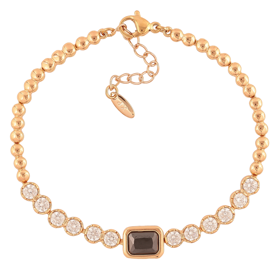 Браслет Xuping Позолота 18K «Кришталева доріжка з чорним кр-м» розмір з додатковим ланцюжком 17,5-20,5см х 3-8мм фото №1