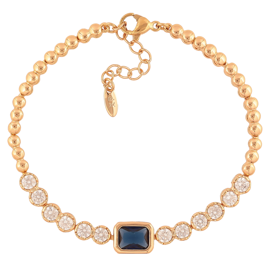 Браслет Xuping Позолота 18K «Кришталева доріжка з синім кр-м» розмір з додатковим ланцюжком 17,5-20,5см х 3-8мм фото №1