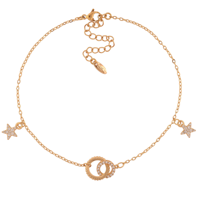 Браслет Xuping Позолота 18K на ногу Цепочка с звездами и кольцами размер с доп.цеп. 23.5-28,5см х 1,5мм фото №1