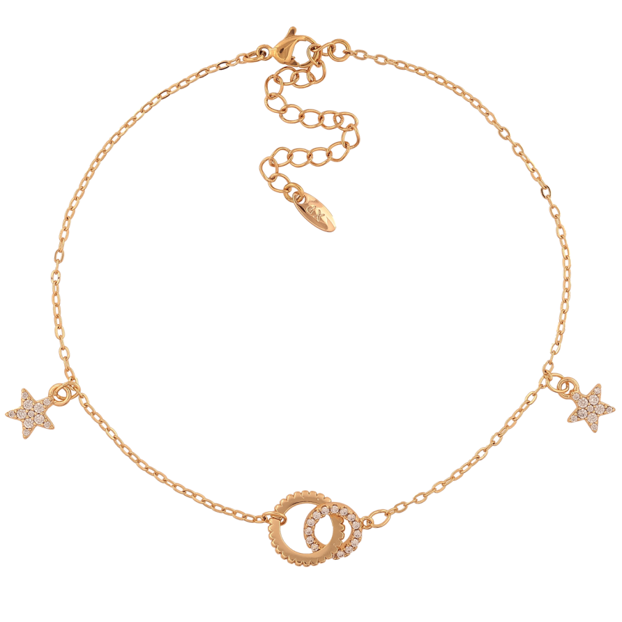 Браслет Xuping Позолота 18K на ногу «Ланцюжок із зірками та кільцями» розмір із додатковим ланцюжком 23,5-28,5 см х 1,5 мм фото №1