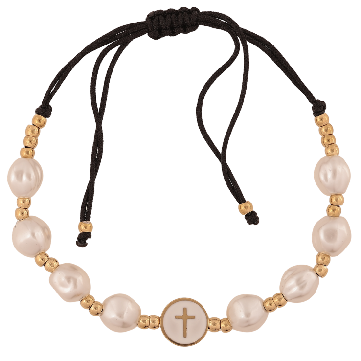 Браслет Xuping ТТМ Stainless Steel колір 14К «Чорний шнур з перлинними намистинами» довжина на затяжці 12-28 см х 2-10 мм фото №10