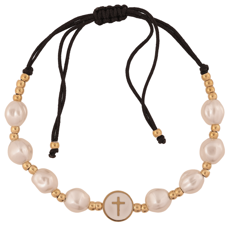 Браслет Xuping ТТМ Stainless Steel цвет 14К Черный шнур с жемчужными бусинами дл.на затяжке 12-28смх 2-10мм фото №5