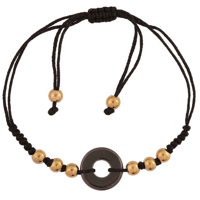 Браслет Xuping ТТМ Stainless Steel цвет 14К Черный шнур с керамическим кольцом дл.на затяжке 12-25смх 2-15мм фото №1