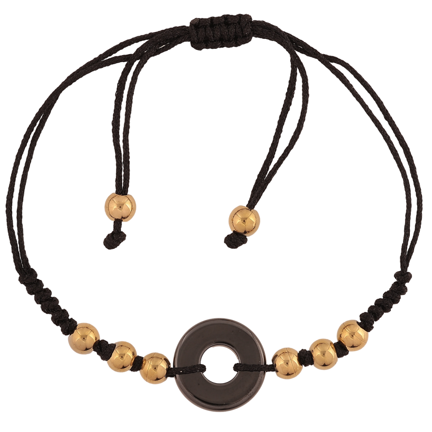 Браслет Xuping ТТМ Stainless Steel колір 14К Чорний шнур з керамічним кільцем на затяжці 12-25 см х 2-15 мм фото №1