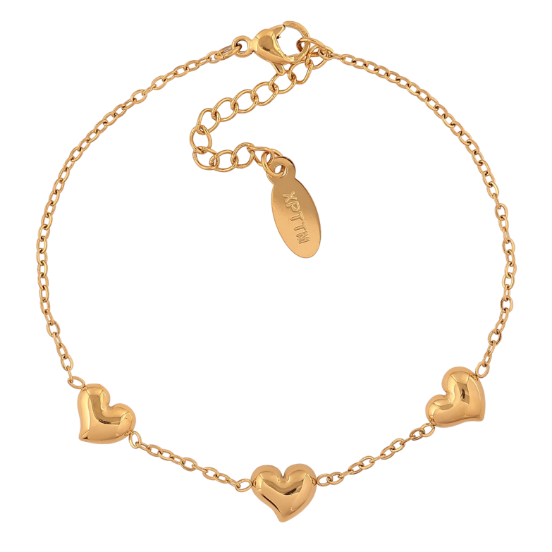 Браслет Xuping ТТМ Stainless Steel цвет 14К Цепочка с сердечками с доп.цеп 17-20см х 1,5-7мм фото №1